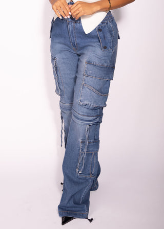 Norah Detachable Legs Cargo Denim Jeans Soft Stretchy
