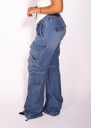 Norah Detachable Legs Cargo Denim Jeans Soft Stretchy
