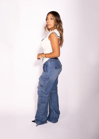 Norah Detachable Legs Cargo Denim Jeans Soft Stretchy