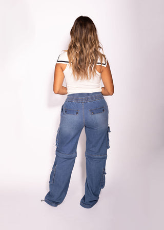 Norah Detachable Legs Cargo Denim Jeans Soft Stretchy