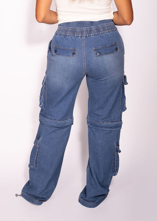 Norah Detachable Legs Cargo Denim Jeans Soft Stretchy