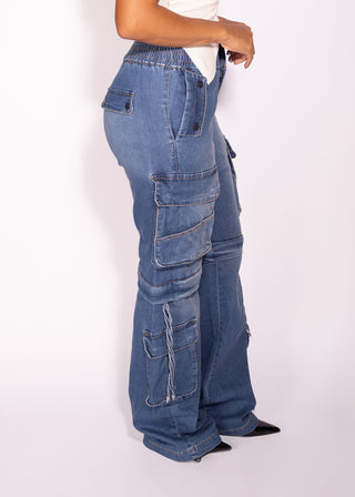Norah Detachable Legs Cargo Denim Jeans Soft Stretchy