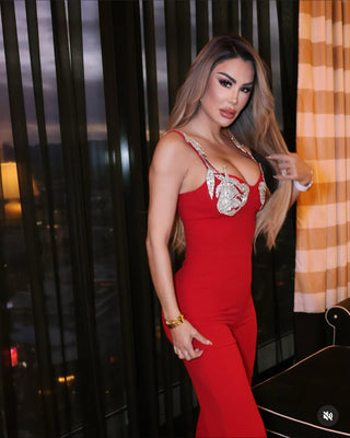 Ninel Elegant Jumpsuit with Rhinestones Roses