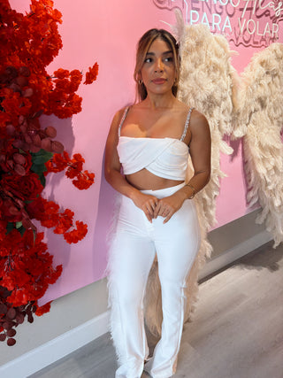 Angel Two Piece Set with Rhinestones - Pants + Top