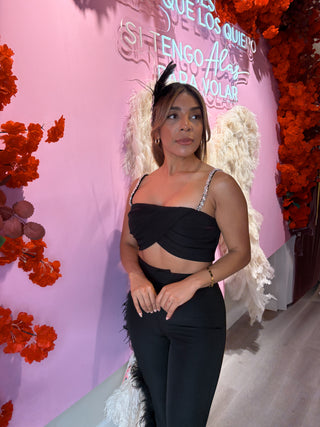 Angel Two Piece Set with Rhinestones - Pants + Top