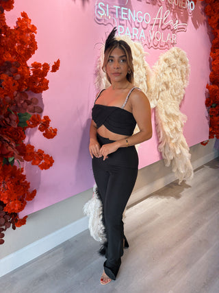 Angel Two Piece Set with Rhinestones - Pants + Top