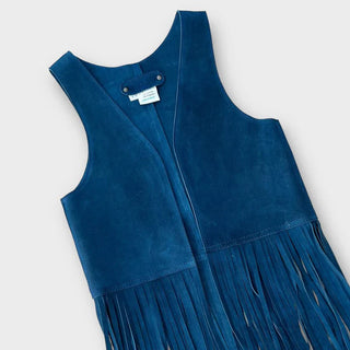 Luci Leather Blue Vest with Fringes - Howdyland