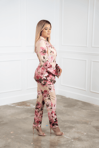 Florence Floral Two Piece Set - Blazer with Belt + Pants