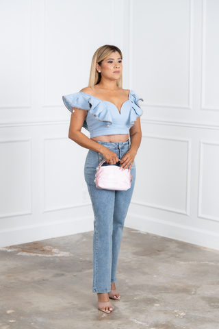 Stella Denim Crop Top with Rhinestones