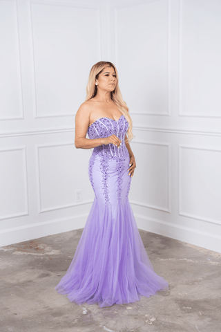 Megan Elegant Purple Dress with Rhinestones Details