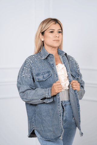 Know My Worth Denim Jacket - Pearls