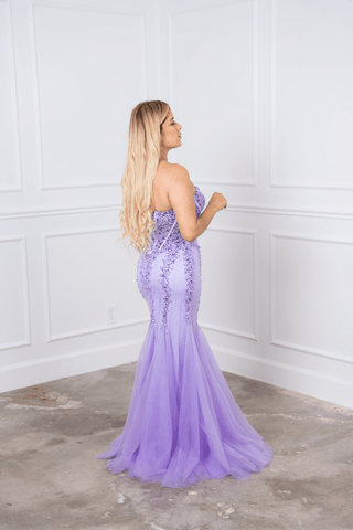 Megan Elegant Purple Dress with Rhinestones Details