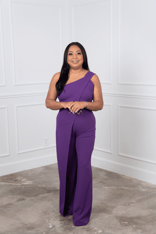 Live For The Weekend Purple Jumpsuit with Golden Detail Belt