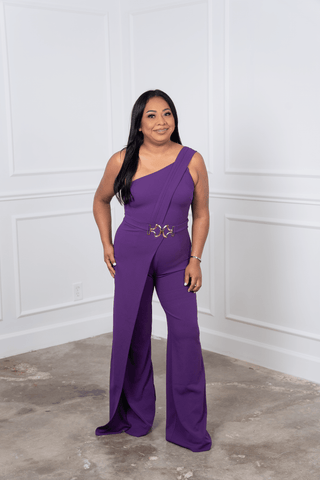 Live For The Weekend Purple Jumpsuit with Golden Detail Belt