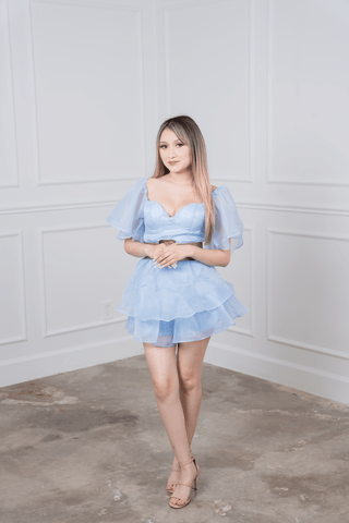 Harper Textured Ruffled Mini Dress - Light Blue