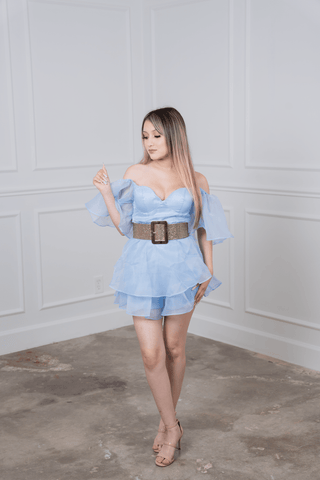 Harper Textured Ruffled Mini Dress - Light Blue