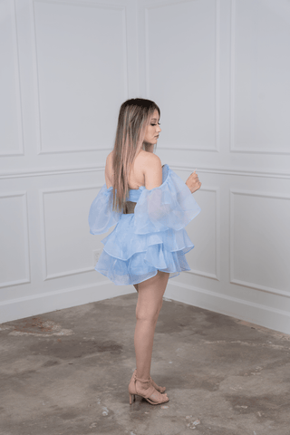 Harper Textured Ruffled Mini Dress - Light Blue