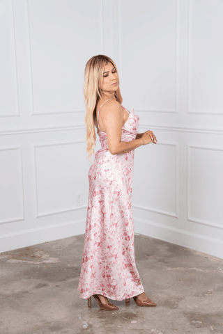 Josephine Floral Satin Maxi Dress - Blush Pink