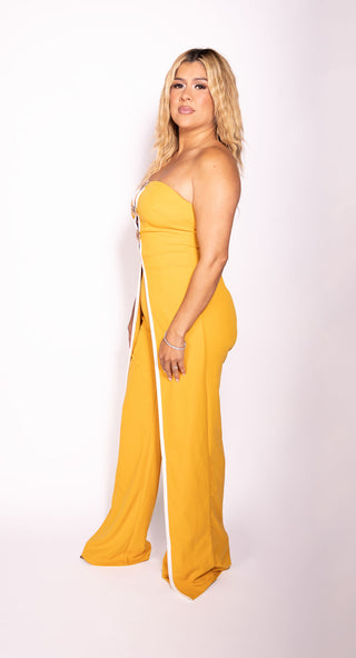 Coqueta Mustard Yellow Jumpsuit with Golden Details Sexy