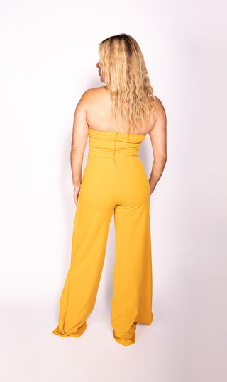 Coqueta Mustard Yellow Jumpsuit with Golden Details Sexy