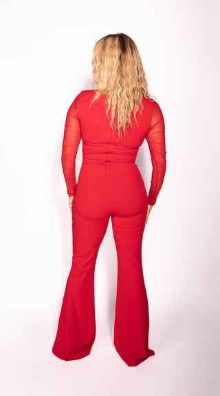 Julianne Flared Jumpsuit Sheer Elegant Sexy Stretchy