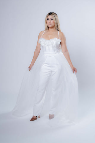 Extra Attention Feather Jumpsuit - White