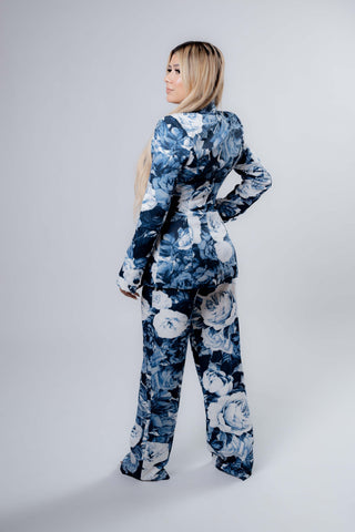 Blue Flowered Suit Matching Set