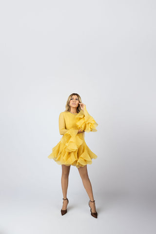 Diana Long Sleeves Yellow Flowy Dress