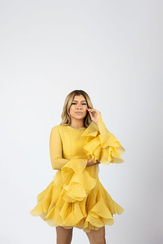 Diana Long Sleeves Yellow Flowy Dress