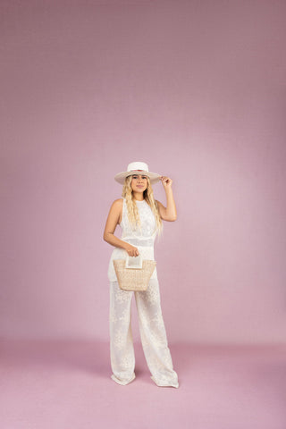 Vacay Mesh Three Piece Set Pants + Crop Top + Oversized Blouse Summer Outfit
