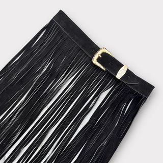 Nina Long Fringes Skirt Black - Howdyland