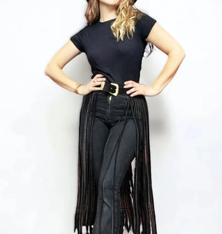 Nina Long Fringes Skirt Black - Howdyland