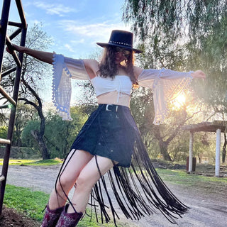 Nina Long Fringes Skirt Black - Howdyland